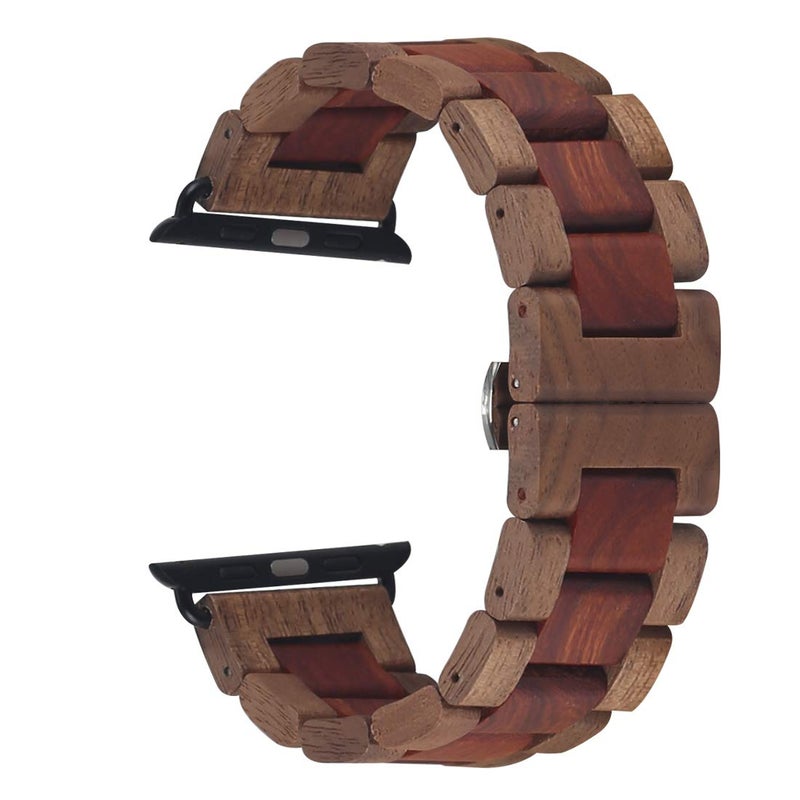 Kinobo Wooden Watch Band Compatible with Apple Watch,Natural Hardwood Watch Strap Thickened Wrist Bracelet for iWatch Series 8,7, 6, 5, 4, 3, 2, 1, Sport, Edition (Walnut + Sandal--42/44/45mm) - Image 2